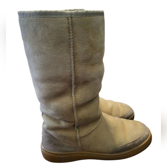 UGG Australia Tall Beige Pure New Wool Lined Leather Boots, Mens 6 Ladies 7 - Picture 5 of 10